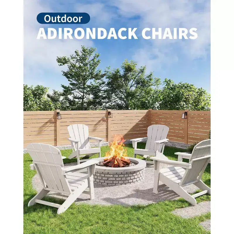 Set di 2 sedie da patio pieghevoli Adirondack in HDPE con tavolino, mobili da esterno per tutte le stagioni per cortile, balcone, piscina, prato, braciere, grigio