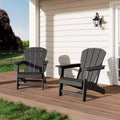 Set of 2 HDPE Folding Adirondack Patio Chairs with End Table, All Weather Outdoor Furniture for Backyard, Balcony, Poolside, Lawn, Fire Pit, Gray