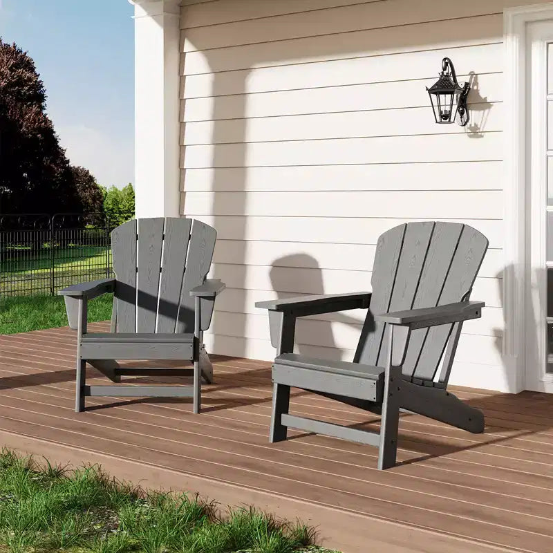 Set di 2 sedie da patio pieghevoli Adirondack in HDPE con tavolino, mobili da esterno per tutte le stagioni per cortile, balcone, piscina, prato, braciere, grigio