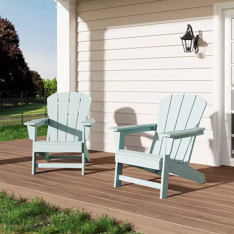 Set di 2 sedie da patio pieghevoli Adirondack in HDPE con tavolino, mobili da esterno per tutte le stagioni per cortile, balcone, piscina, prato, braciere, grigio