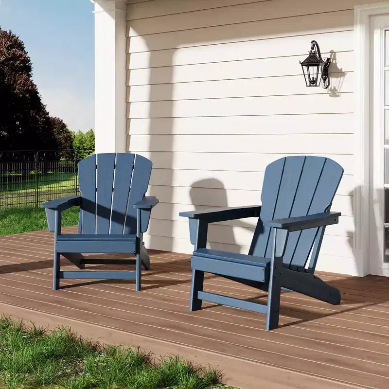 Set di 2 sedie da patio pieghevoli Adirondack in HDPE con tavolino, mobili da esterno per tutte le stagioni per cortile, balcone, piscina, prato, braciere, grigio