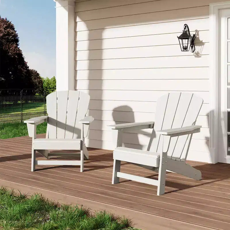 Set di 2 sedie da patio pieghevoli Adirondack in HDPE con tavolino, mobili da esterno per tutte le stagioni per cortile, balcone, piscina, prato, braciere, grigio