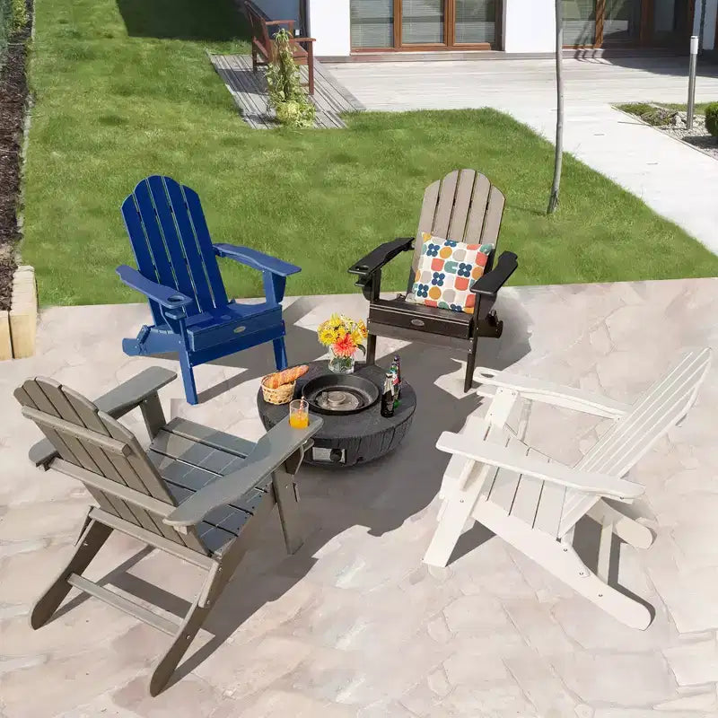 Sedia Pieghevole Adirondack da Giardino Costway Resistente alle Intemperie con Portabicchieri da Esterno Blu Scuro