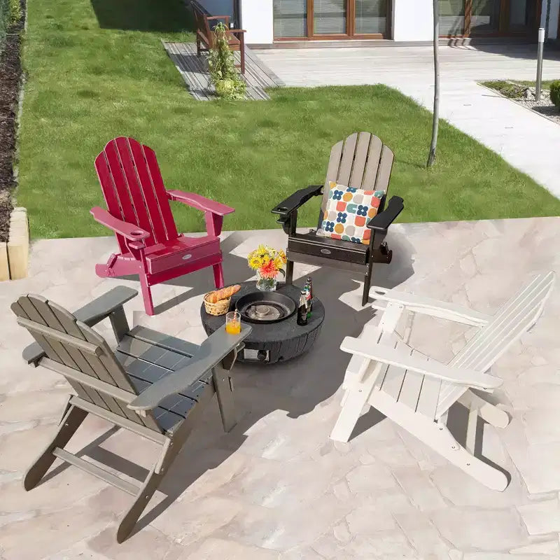 Costway 2 SEDIE Adirondack Pieghevoli da Giardino Resistenti alle Intemperie con Portabicchieri, Rosse