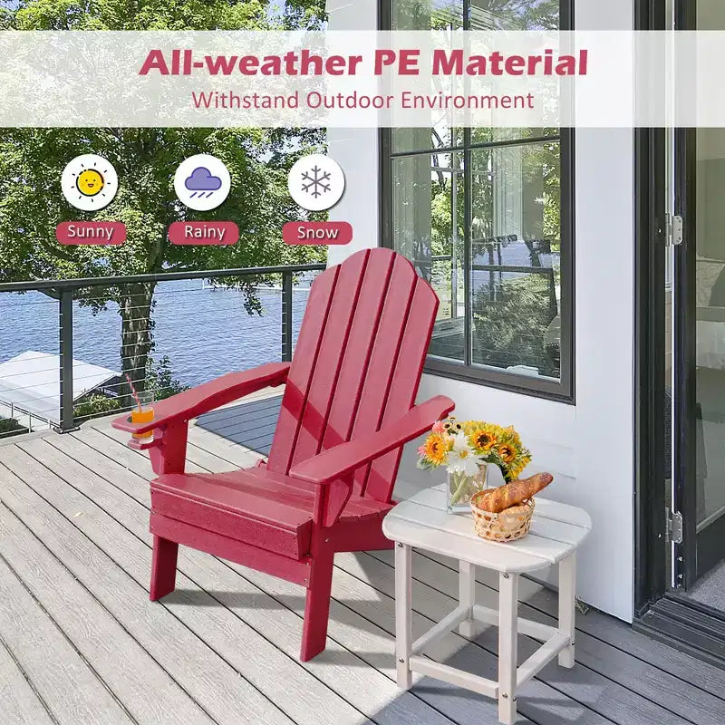 Costway 2 SEDIE Adirondack Pieghevoli da Giardino Resistenti alle Intemperie con Portabicchieri, Rosse
