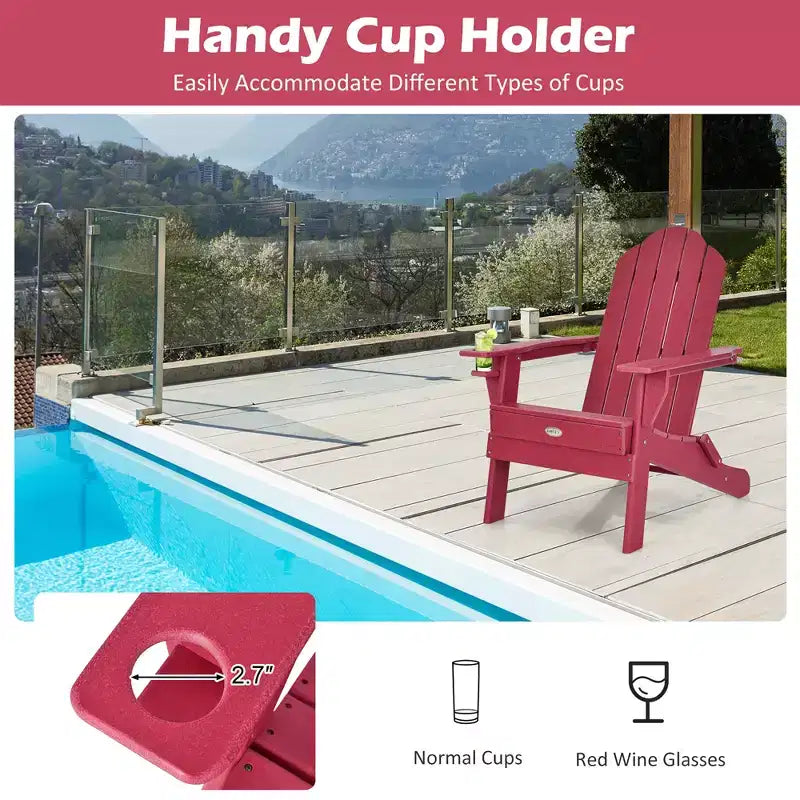 Costway 2 SEDIE Adirondack Pieghevoli da Giardino Resistenti alle Intemperie con Portabicchieri, Rosse