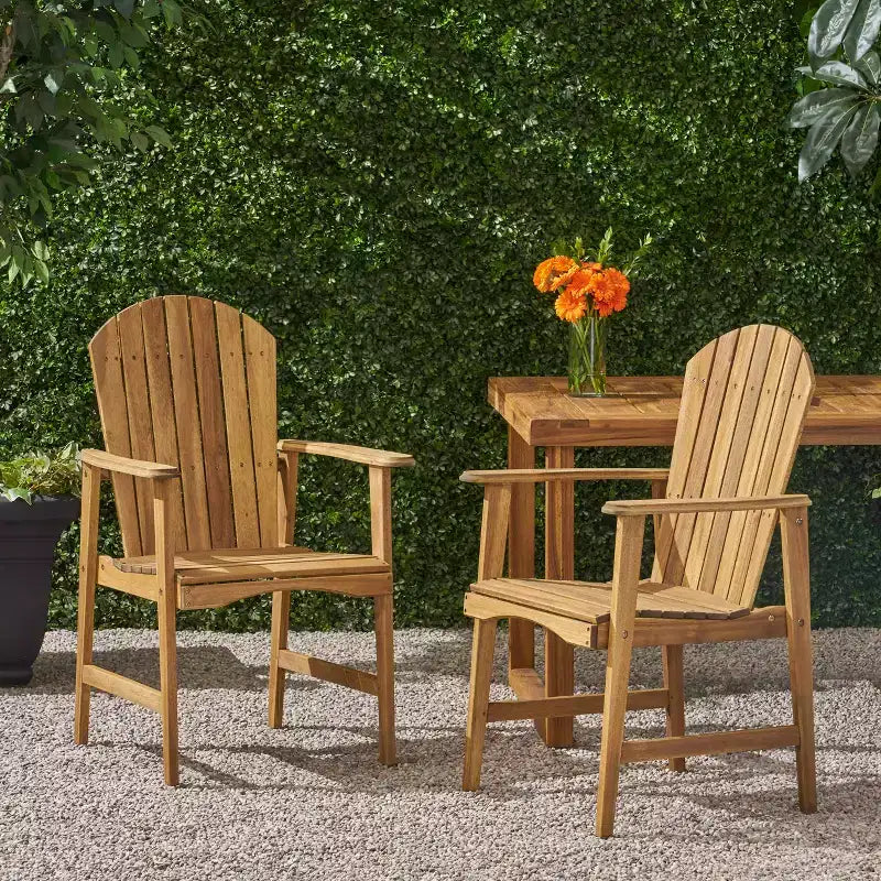 Outdoor Weather Resistant Acacia Wood Adirondack Dining Chairs (Set of 2), Natural Finish