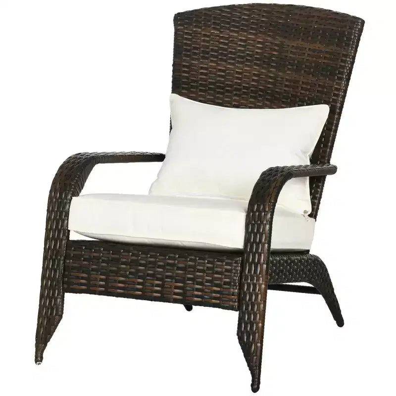 Sedia Adirondack da Esterno Outsunny con Rattan Sintetico, Cuscini Morbidi, Schienale Curvo Alto per Patio o Giardino, Bianco Crema