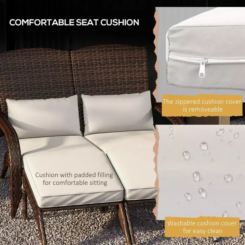 Sedia Adirondack in vimini per 2 con cuscini e poggiapiedi, sedia a sdraio doppia in rattan PE, sedia da braciere per portico con braccioli larghi, schienale alto