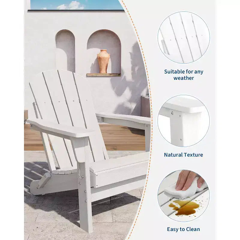 Sedia Pieghevole Adirondack per Patio - HDPE per tutte le stagioni, effetto legno sintetico resistente alle intemperie, sedia da esterno per giardino, braciere, piscina