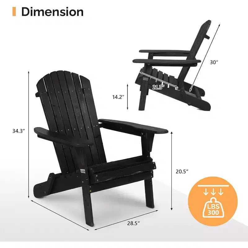 Sedie Adirondack pieghevoli VINGLI, sedia Adirondack in legno per esterni, sedie pieghevoli da falò per patio, barbecue, portico, cortile, piscina, nero