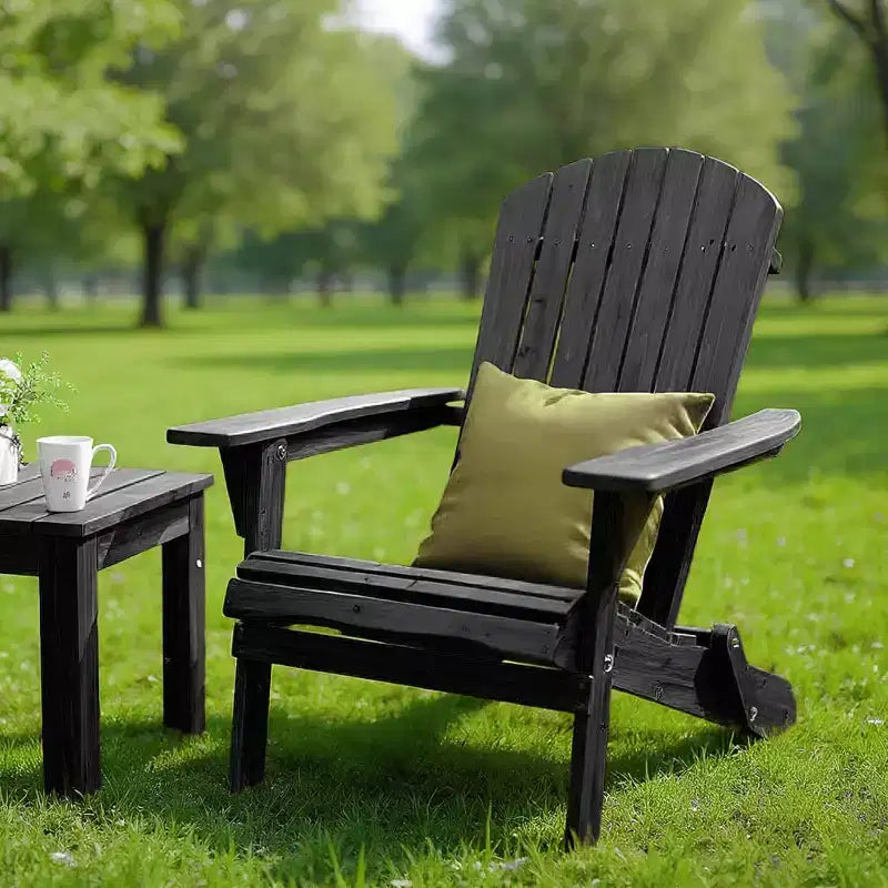 Sedie Adirondack pieghevoli VINGLI, sedia Adirondack in legno per esterni, sedie pieghevoli da falò per patio, barbecue, portico, cortile, piscina, nero