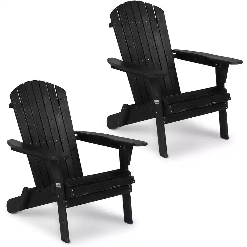VINGLI Folding Adirondack Chairs , Wood Adirondack Chair for Outdoor, Foldable Fire Pit Chairs for Patio, BBQ, Porch, Yard, Pool, Black