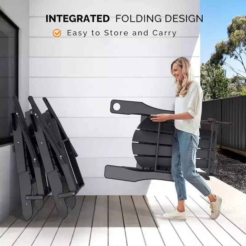VINGLI - Set di 2 sedie Adirondack pieghevoli impermeabili con pouf, per esterni con poggiapiedi nascosti, seduta ergonomica pieghevole
