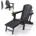 VINGLI Waterproof Folding Adirondack Chair set of 2 with Ottoman, for Outside with Hidden Footrests, Foldable Ergonomics Seating