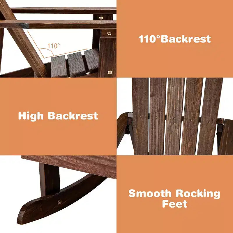Costway Lot de 2 chaises à bascule Adirondack en bois massif pour enfants, dossier à lattes