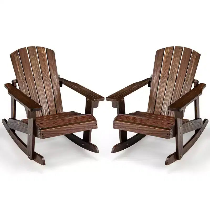 Costway 2PCS Kid Adirondack Rocking Chair Outdoor Solid Wood Slatted seat Backrest