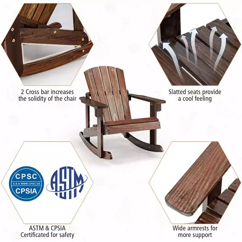Costway Chaise à bascule Adirondack pour enfant en bois massif avec dossier à lattes