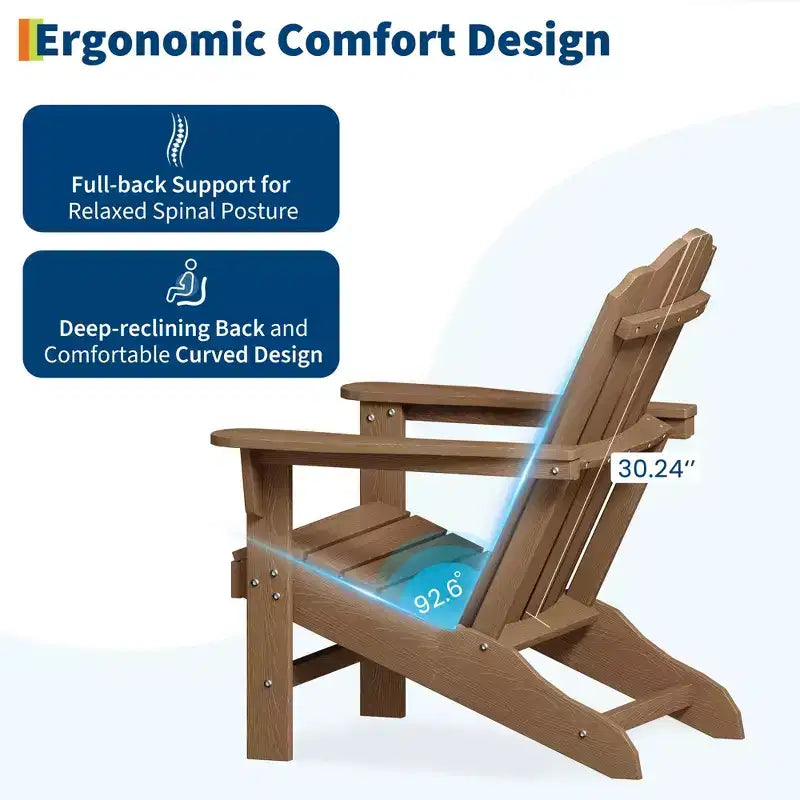 Sedie Adirondack pieghevoli con venature del legno, confezione da 2, sedie da patio da esterno in plastica resistente alle intemperie con portabicchieri e braccioli larghi, ideali per il prato