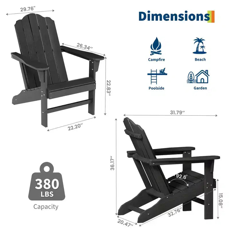 Sedie Adirondack pieghevoli con venature del legno, confezione da 2, sedie da patio da esterno in plastica resistente alle intemperie con portabicchieri e braccioli larghi, ideali per il prato