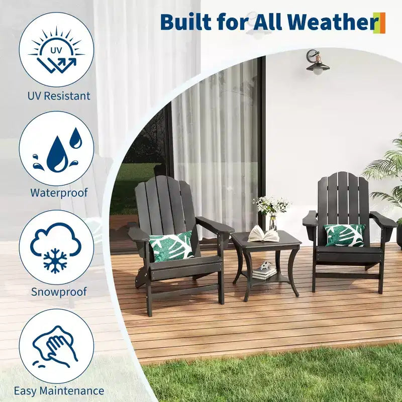 Sedie Adirondack pieghevoli con venature del legno, confezione da 2, sedie da patio da esterno in plastica resistente alle intemperie con portabicchieri e braccioli larghi, ideali per il prato