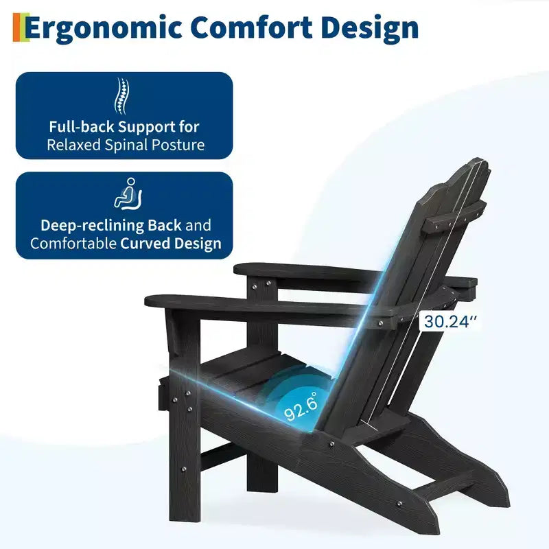 Sedie Adirondack pieghevoli con venature del legno, confezione da 2, sedie da patio da esterno in plastica resistente alle intemperie con portabicchieri e braccioli larghi, ideali per il prato