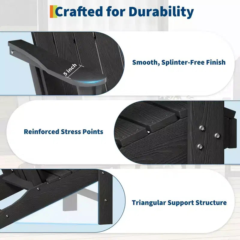 Sedie Adirondack pieghevoli con venature del legno, confezione da 2, sedie da patio da esterno in plastica resistente alle intemperie con portabicchieri e braccioli larghi, ideali per il prato