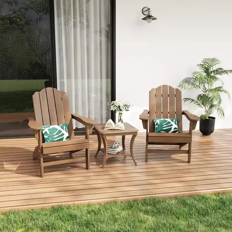 Sedie Adirondack pieghevoli con venature del legno, confezione da 2, sedie da patio da esterno in plastica resistente alle intemperie con portabicchieri e braccioli larghi, ideali per il prato