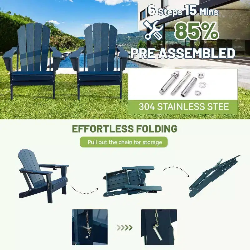 GDFStudio Olin, Sedie Adirondack Pieghevoli da Esterno in HDPE (Set da 2)