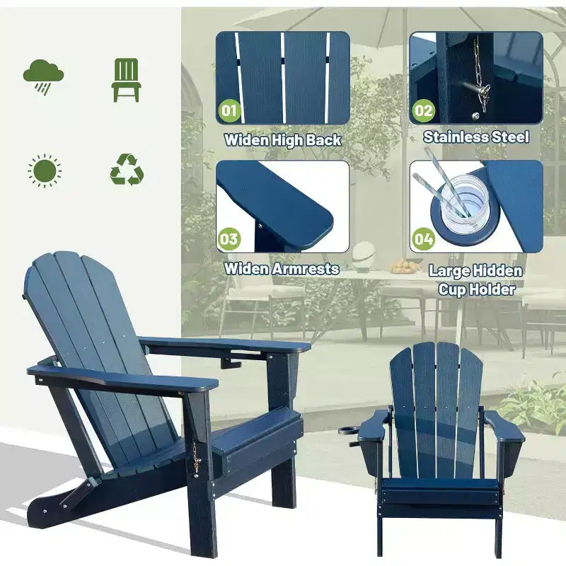 GDFStudio Olin, Sedie Adirondack Pieghevoli da Esterno in HDPE (Set da 2)
