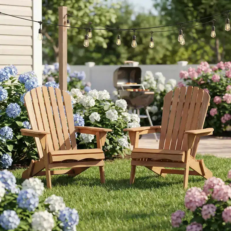 Set di 2 sedie Adirondack pieghevoli in legno con schienale pre-assemblato, legno di Hemlock, design pieghevole per giardino o cortile