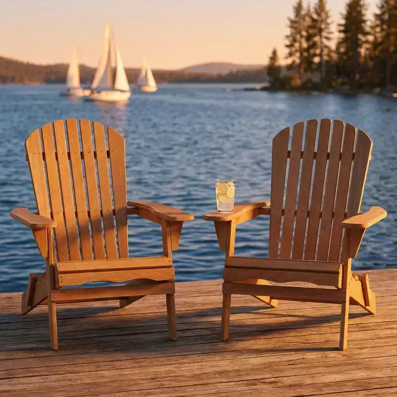 Set di 2 sedie Adirondack pieghevoli in legno con schienale pre-assemblato, legno di Hemlock, design pieghevole per giardino o cortile