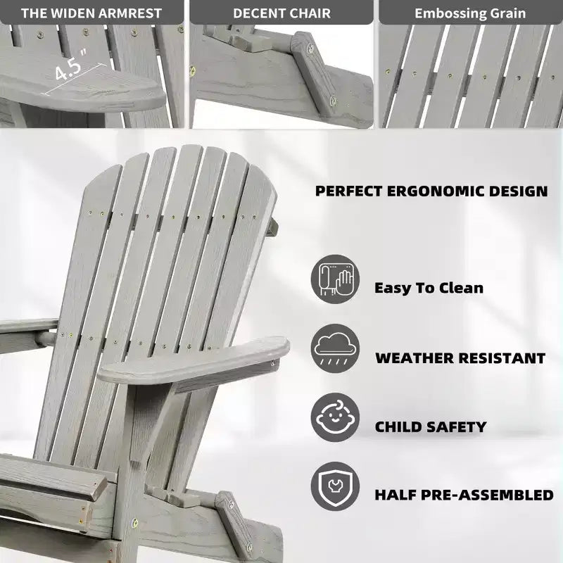 Fauteuils Adirondack pliables en cèdre, grain de bois estampé pour le jardin, sièges de salon d'extérieur pour patio