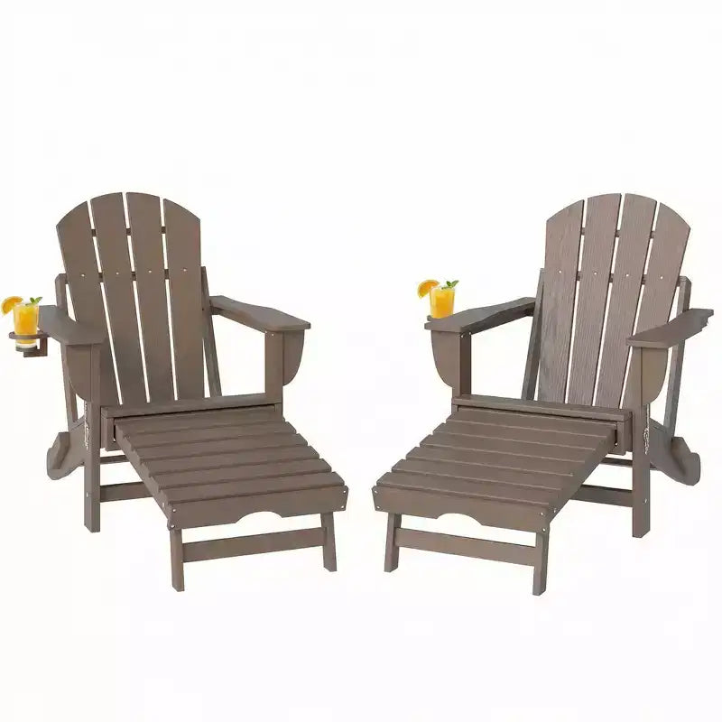 Set di 2 sedie Adirondack pieghevoli Outsunny, sedie da falò in HDPE con poggiapiedi retrattile, portabicchieri e seduta grande per ponte, giardino, cortile