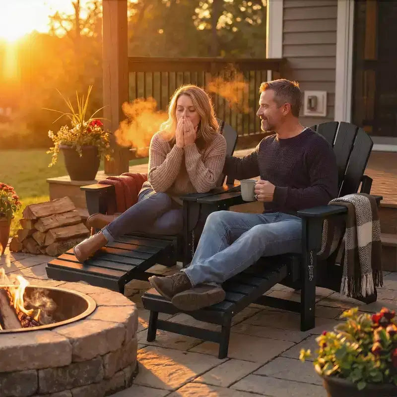 Set di 2 sedie Adirondack pieghevoli Outsunny, sedie da falò in HDPE con poggiapiedi retrattile, portabicchieri e seduta grande per ponte, giardino, cortile