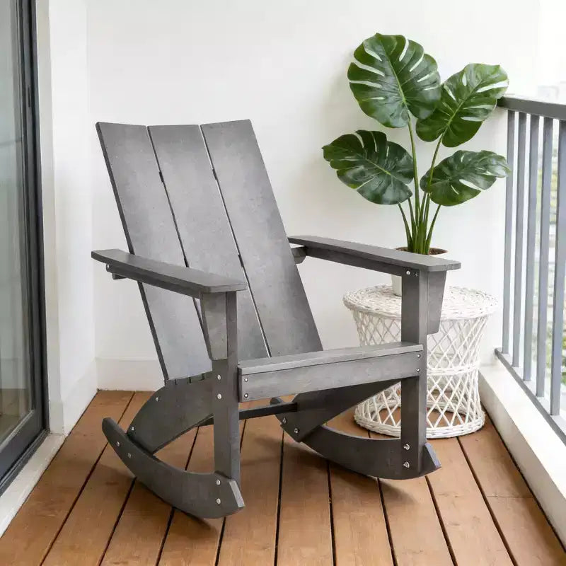 Sedia a dondolo Adirondack Gymax con braccioli arrotondati, per portico, in HDPE, supporta fino a 150 kg, grigio