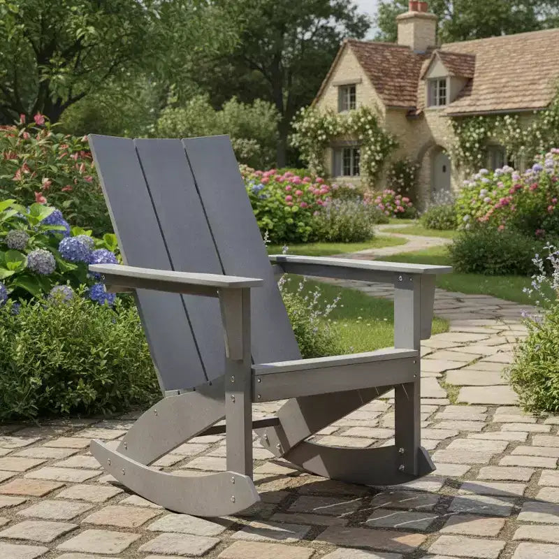 Sedia a dondolo Adirondack Gymax con braccioli arrotondati, per portico, in HDPE, supporta fino a 150 kg, grigio