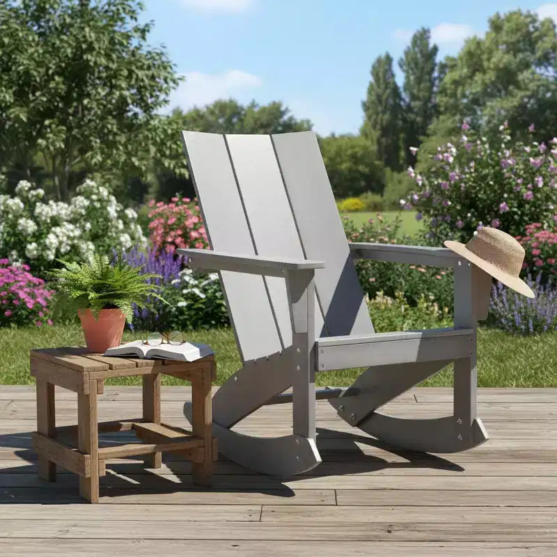 Sedia a dondolo Adirondack Gymax con braccioli arrotondati, per portico, in HDPE, supporta fino a 150 kg, grigio