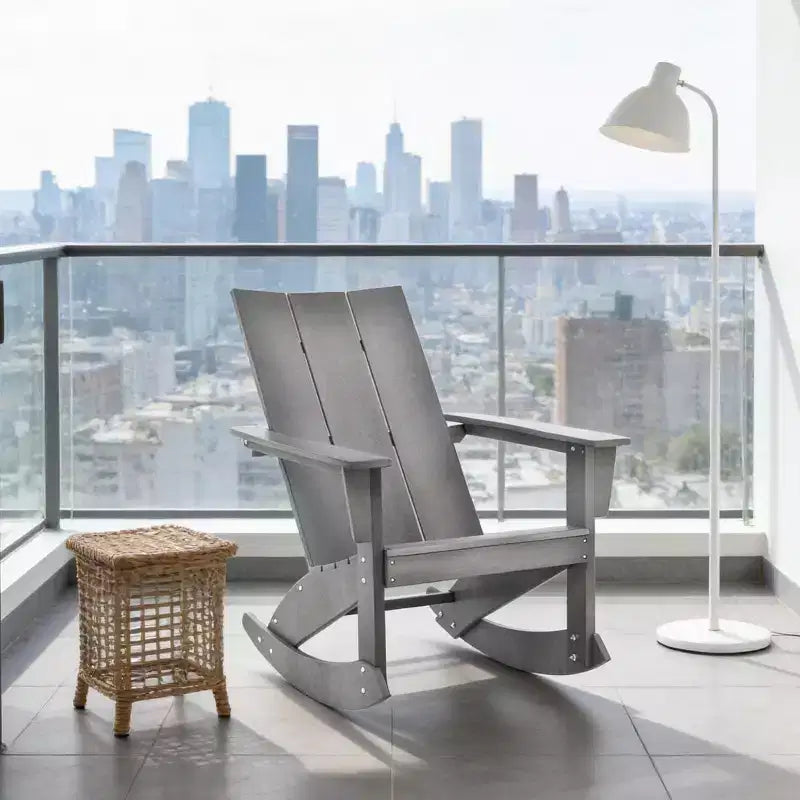 Sedia a dondolo Adirondack Gymax con braccioli arrotondati, per portico, in HDPE, supporta fino a 150 kg, grigio