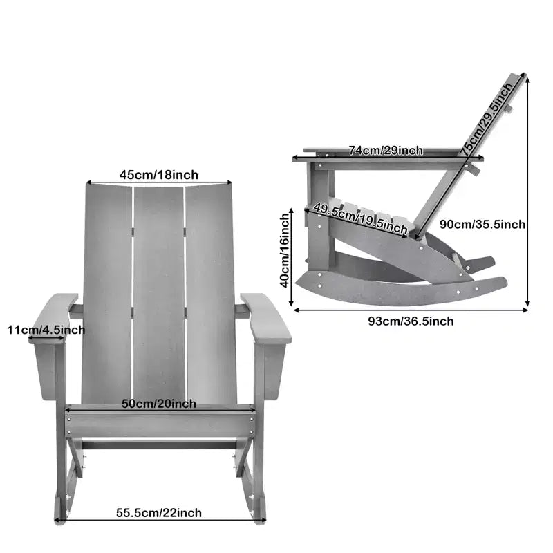 Sedia a dondolo Adirondack Gymax con braccioli arrotondati, per portico, in HDPE, supporta fino a 150 kg, grigio