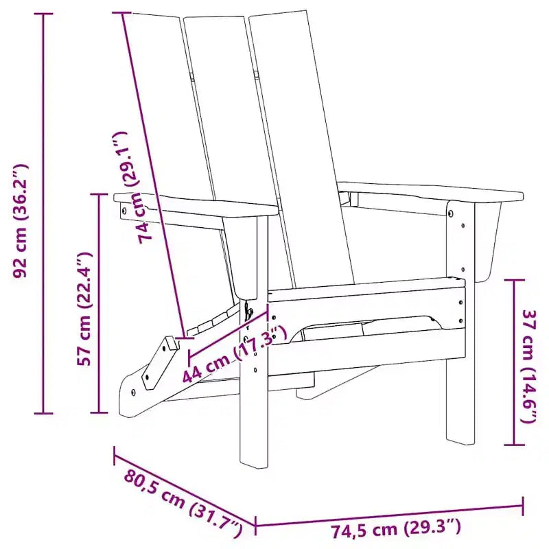 vidaXL Sedia pieghevole Adirondack, Nera 80,5 x 74,5 x 92 cm in HDPE