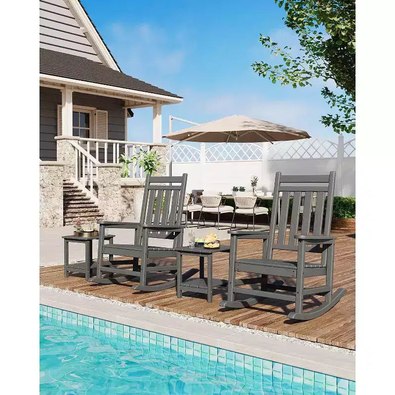 Tavolino da esterno Adirondack 18, 2 piani in HDPE resistente alle intemperie, tavolino quadrato per patio, piscina, portico, terrazza