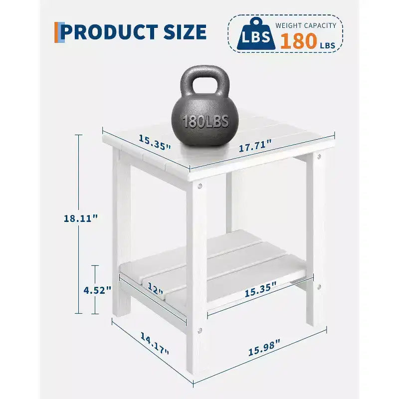 Tavolino da esterno Adirondack 18, 2 piani in HDPE resistente alle intemperie, tavolino quadrato per patio, piscina, portico, terrazza