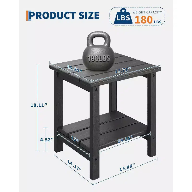 Tavolino da esterno Adirondack 18, 2 piani in HDPE resistente alle intemperie, tavolino quadrato per patio, piscina, portico, terrazza