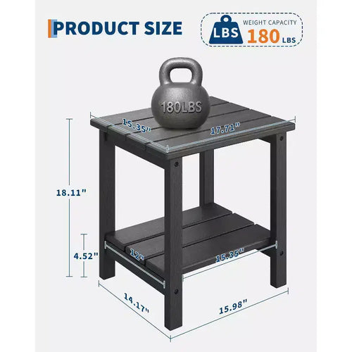 Tavolino da esterno Adirondack 18, 2 piani in HDPE resistente alle intemperie, tavolino quadrato per patio, piscina, portico, terrazza