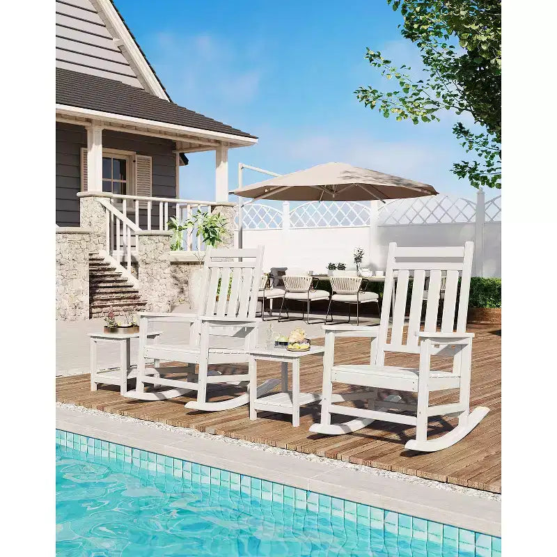 Tavolino da esterno Adirondack 18, 2 piani in HDPE resistente alle intemperie, tavolino quadrato per patio, piscina, portico, terrazza