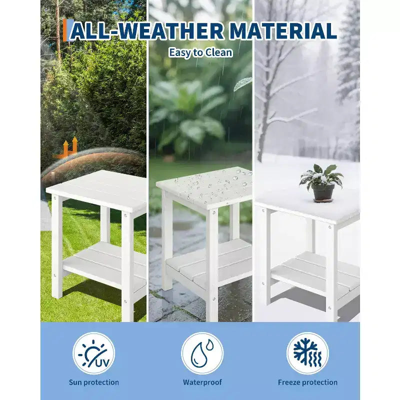 Tavolino da esterno Adirondack 18, 2 piani in HDPE resistente alle intemperie, tavolino quadrato per patio, piscina, portico, terrazza