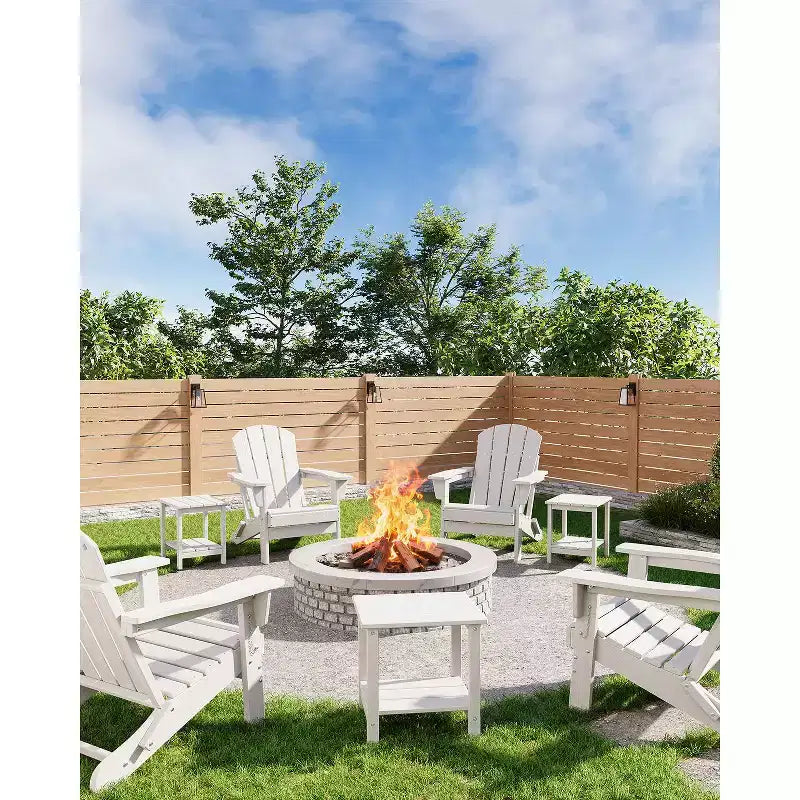 Tavolino da esterno Adirondack 18, 2 piani in HDPE resistente alle intemperie, tavolino quadrato per patio, piscina, portico, terrazza