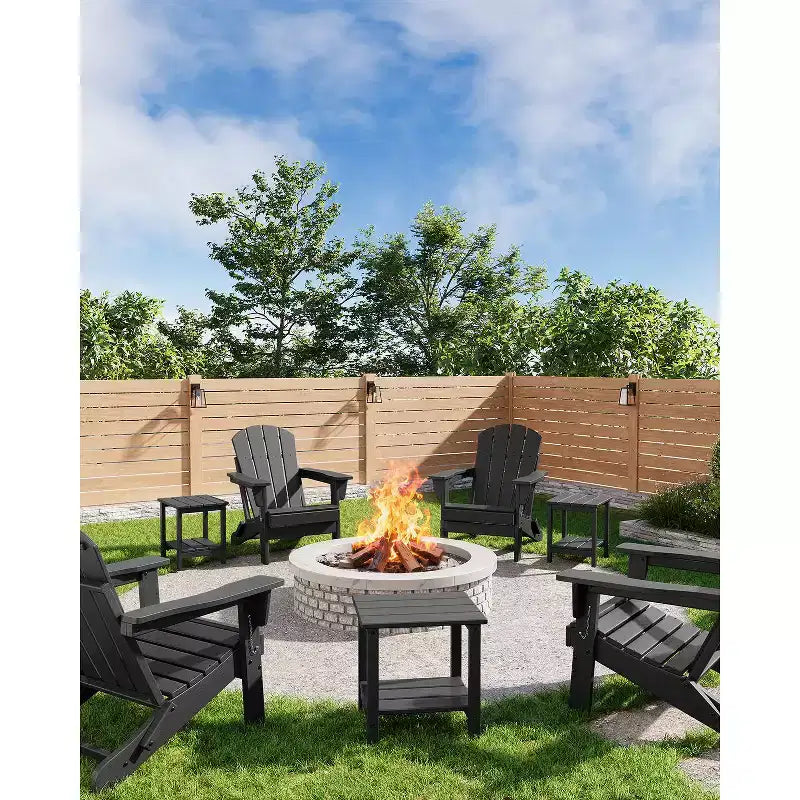 Tavolino da esterno Adirondack 18, 2 piani in HDPE resistente alle intemperie, tavolino quadrato per patio, piscina, portico, terrazza