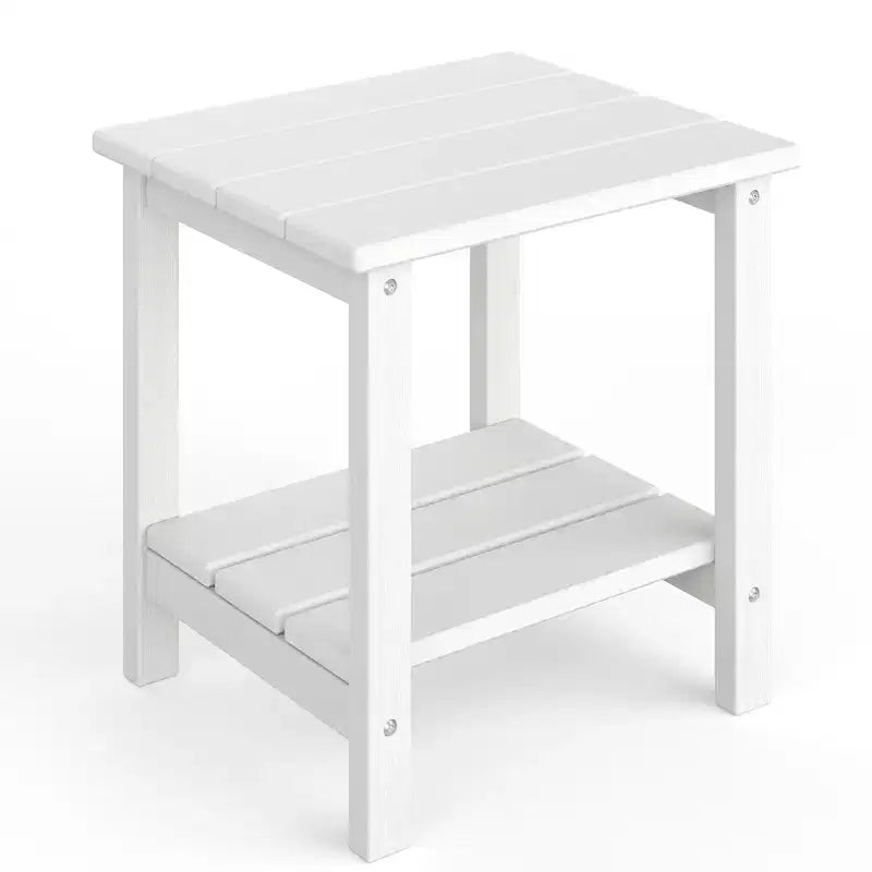 Tavolino da esterno Adirondack 18, 2 piani in HDPE resistente alle intemperie, tavolino quadrato per patio, piscina, portico, terrazza